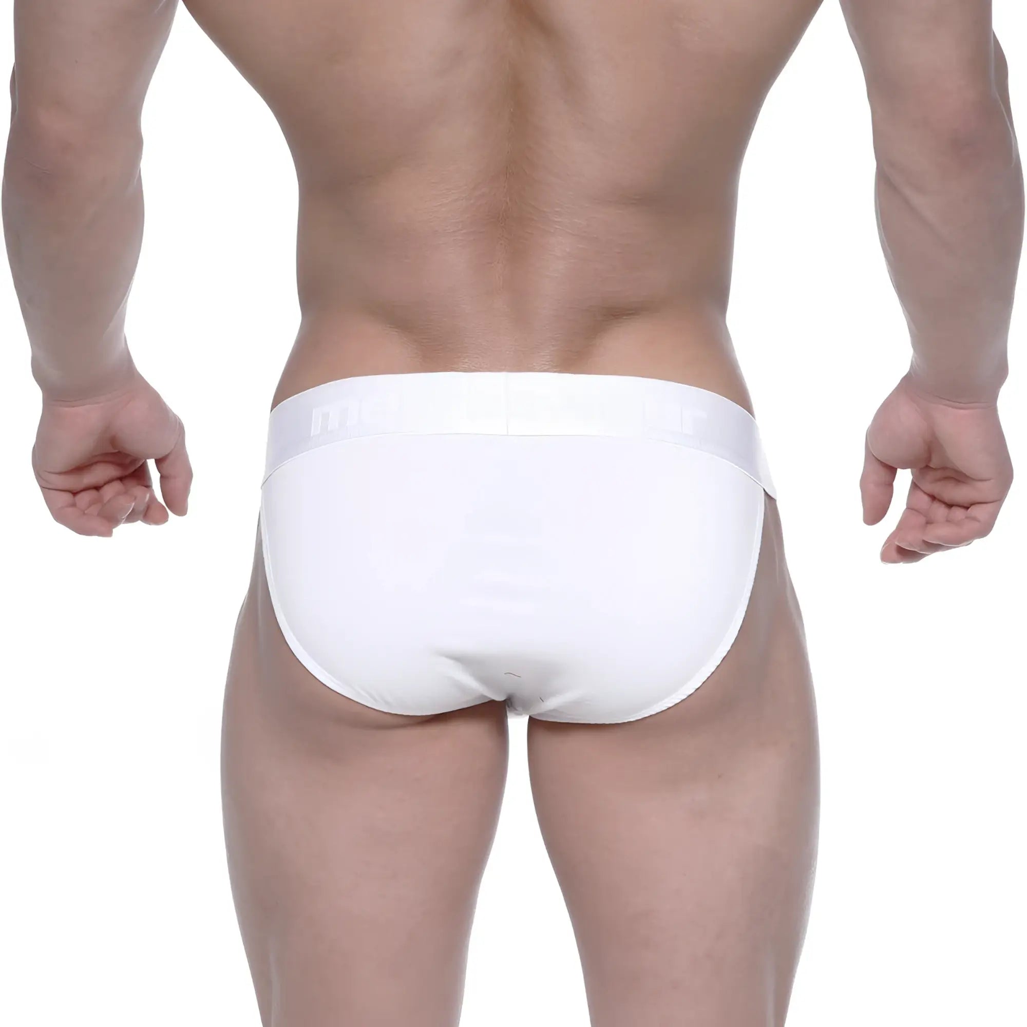White briefs metro malewear asian bikini crystal 3004-02 with smooth form-fitting design and subtle logo on waistband