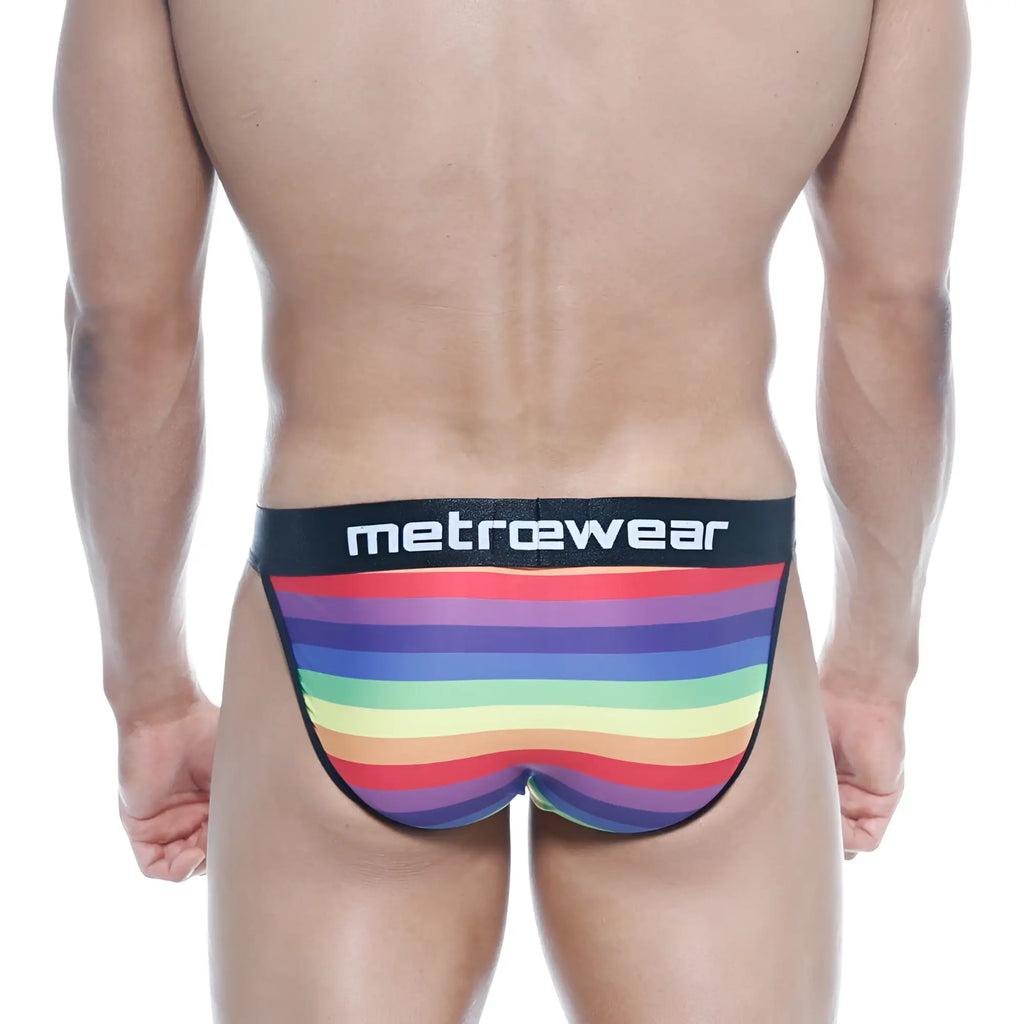 MetroMaleWear asian bikini rainbow 3004-06 men’s briefs with rainbow stripes and black metrowear waistband
