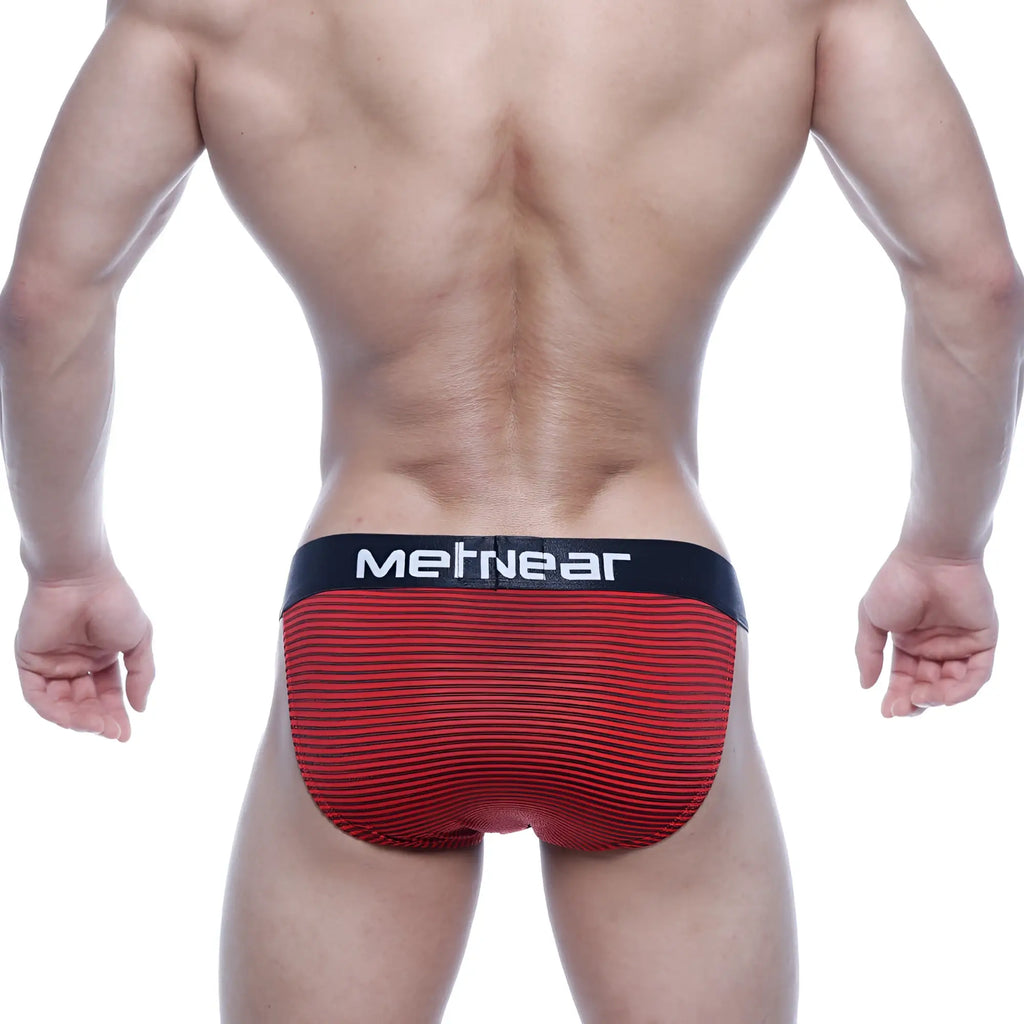 Red striped mens briefs with black metnear waistband from metromalewear asian bikini red stripe 3004-47 collection