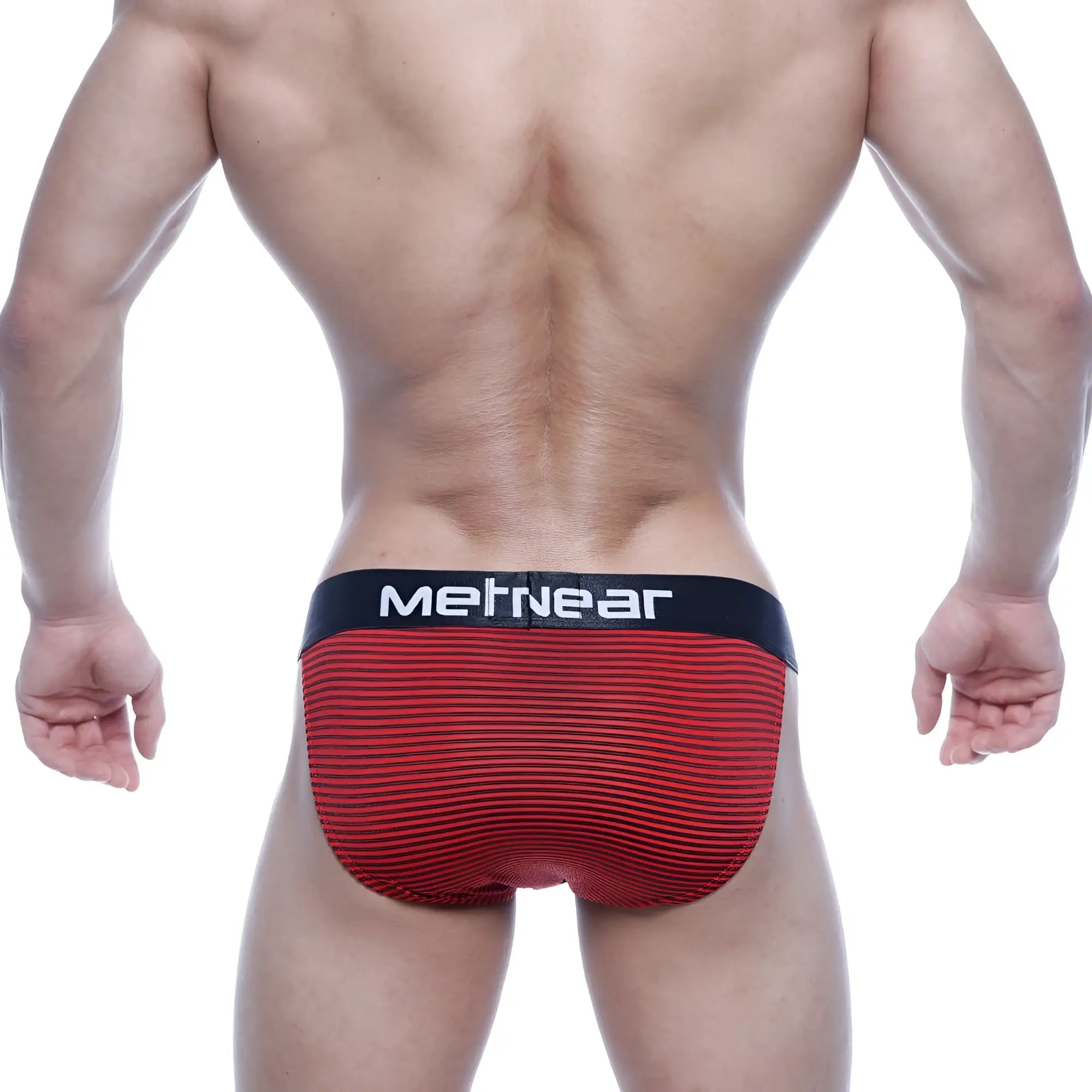 Red striped mens briefs with black metnear waistband from metromalewear asian bikini red stripe 3004-47 collection