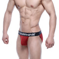 Red striped men’s briefs with a black formalewear waistband from metro malewear asian bikini red stripe 3004-47