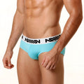 Light blue metro male wear asian briefs with white elastic waistband and black million branding for comfortable fit