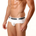 White mens briefs with black million logo waistband metroMalewear Asian brief white 3006-00 front view