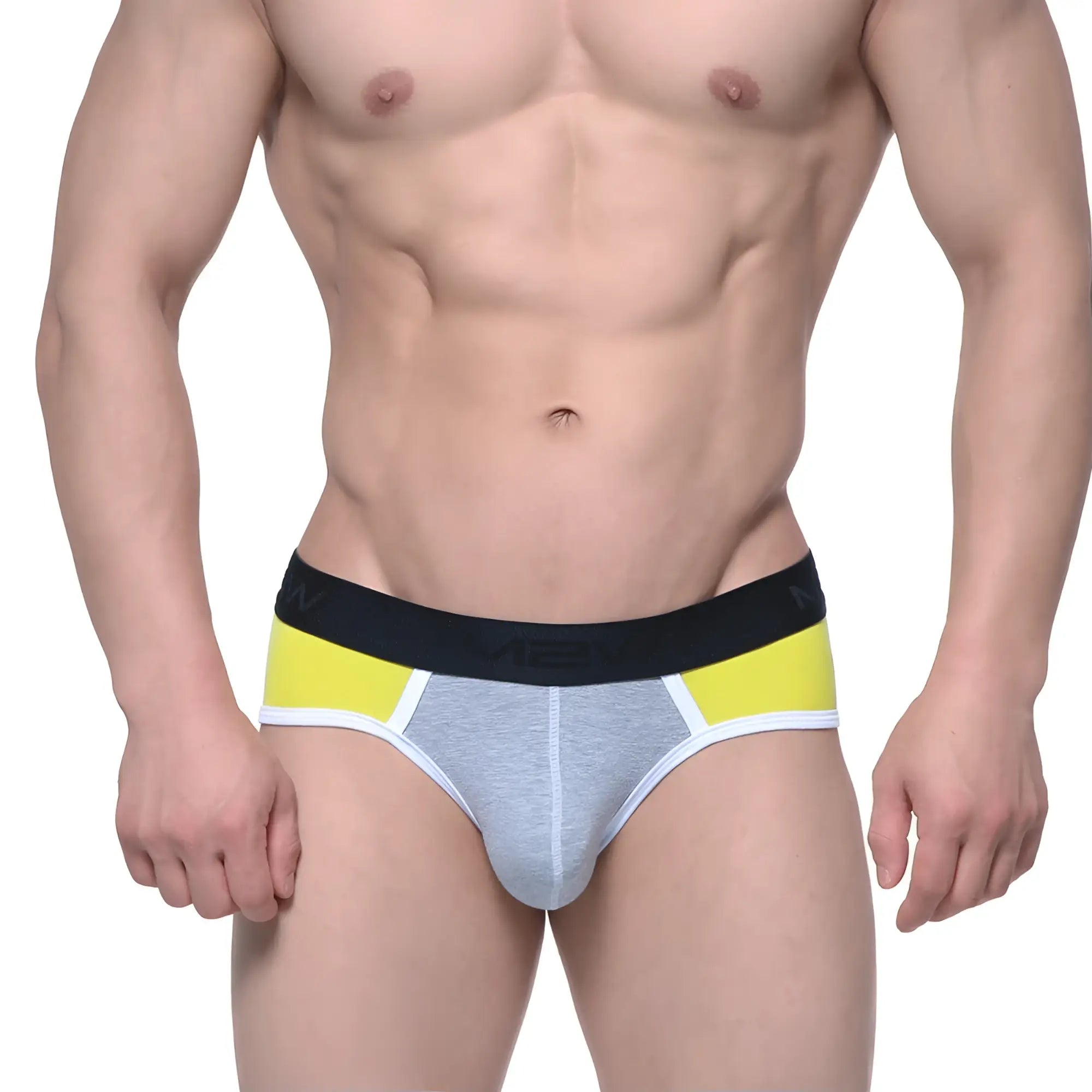 Gray and yellow MetroMaleWear Astros brief yellow 9005-15 with black elastic waistband and brand logo