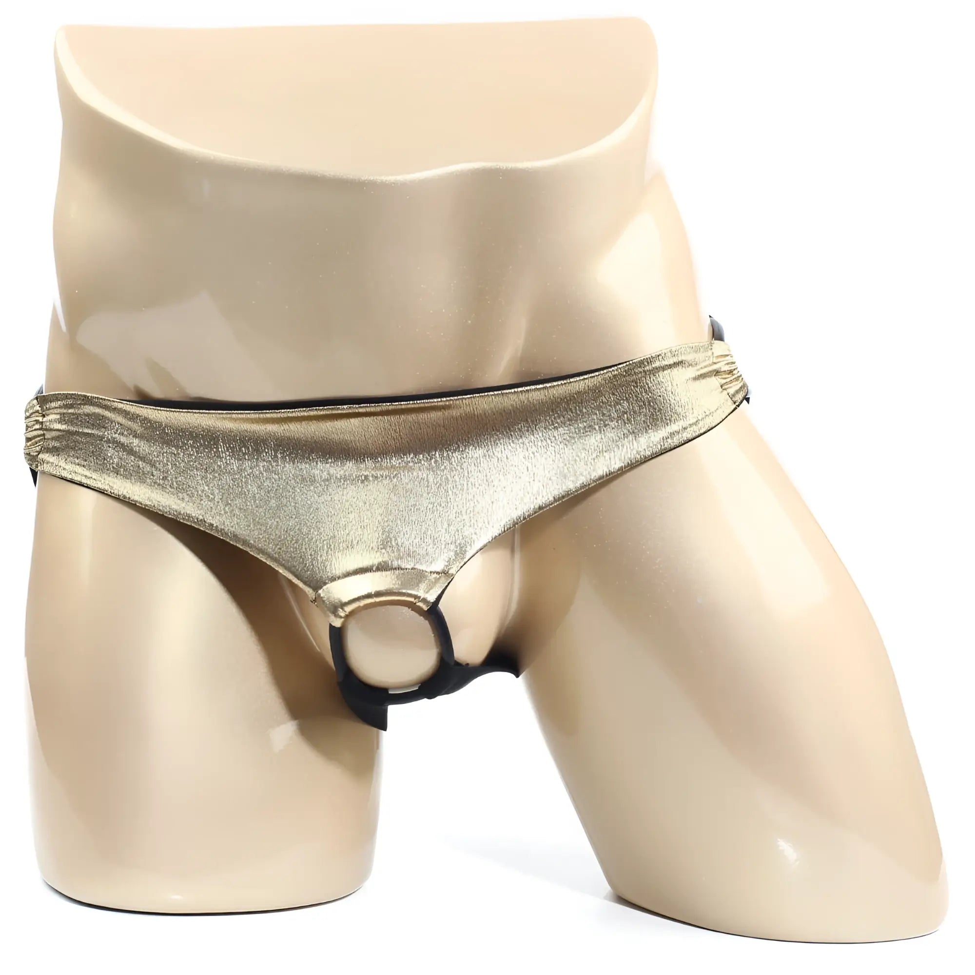 Metro male wear asunto jock strap gold 1007-21 shiny gold metallic briefs with black ring and trim