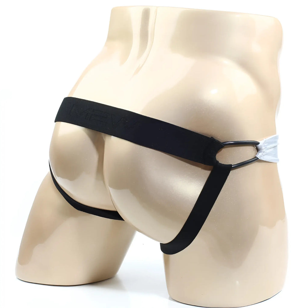 Black elastic briefs with a sleek minimalist design and subtle MetroMaleWear logo on waistband for modern comfort