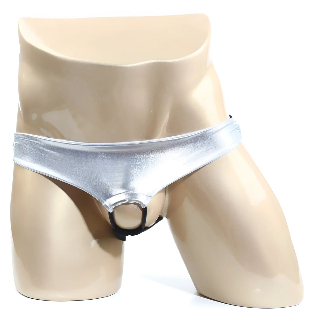 MetroMaleWear Asunto jock strap silver metallic briefs with a black front ring for stylish support