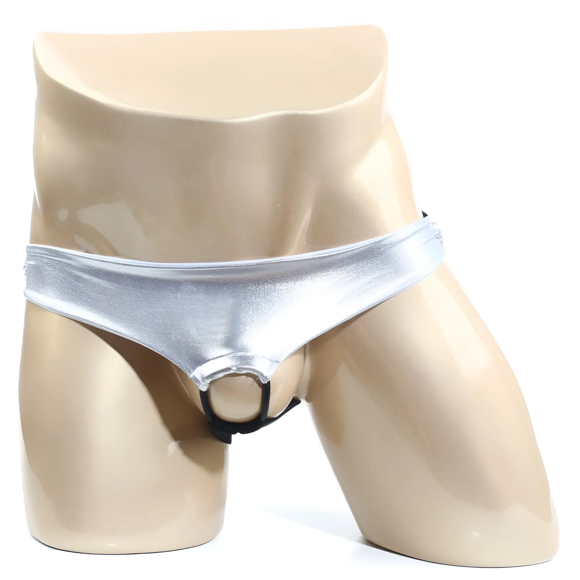 MetroMaleWear Asunto jock strap silver metallic briefs with a black front ring for stylish support