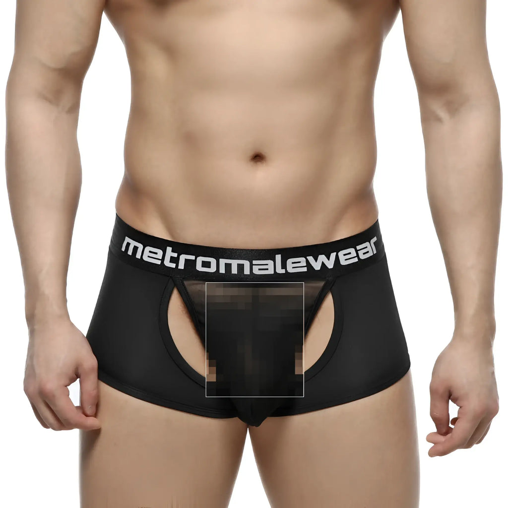 Black metromalewear atope trunk 7023-20 men’s briefs with wide elastic waistband and cutout design