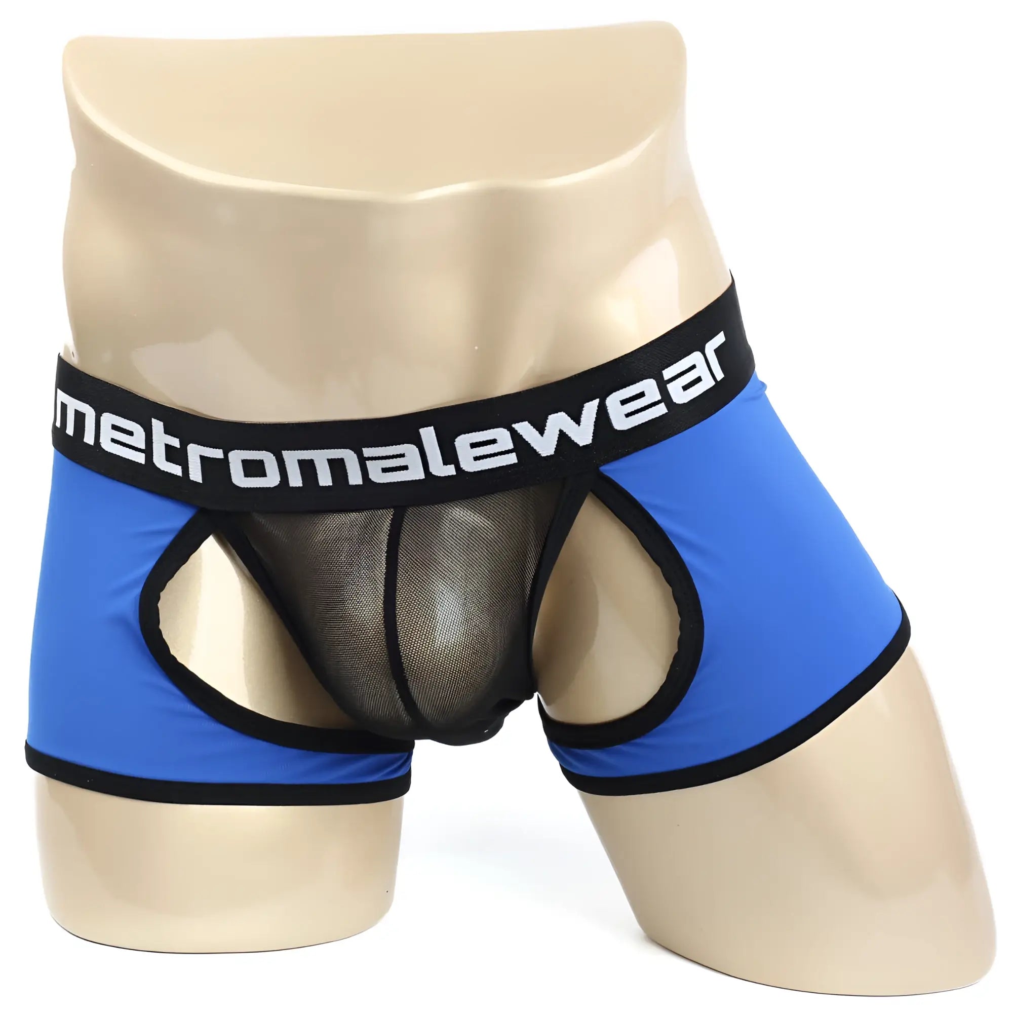 Blue and black mesh briefs with metromalewear logo waistband metroMalewear atope trunk royal 7023-18