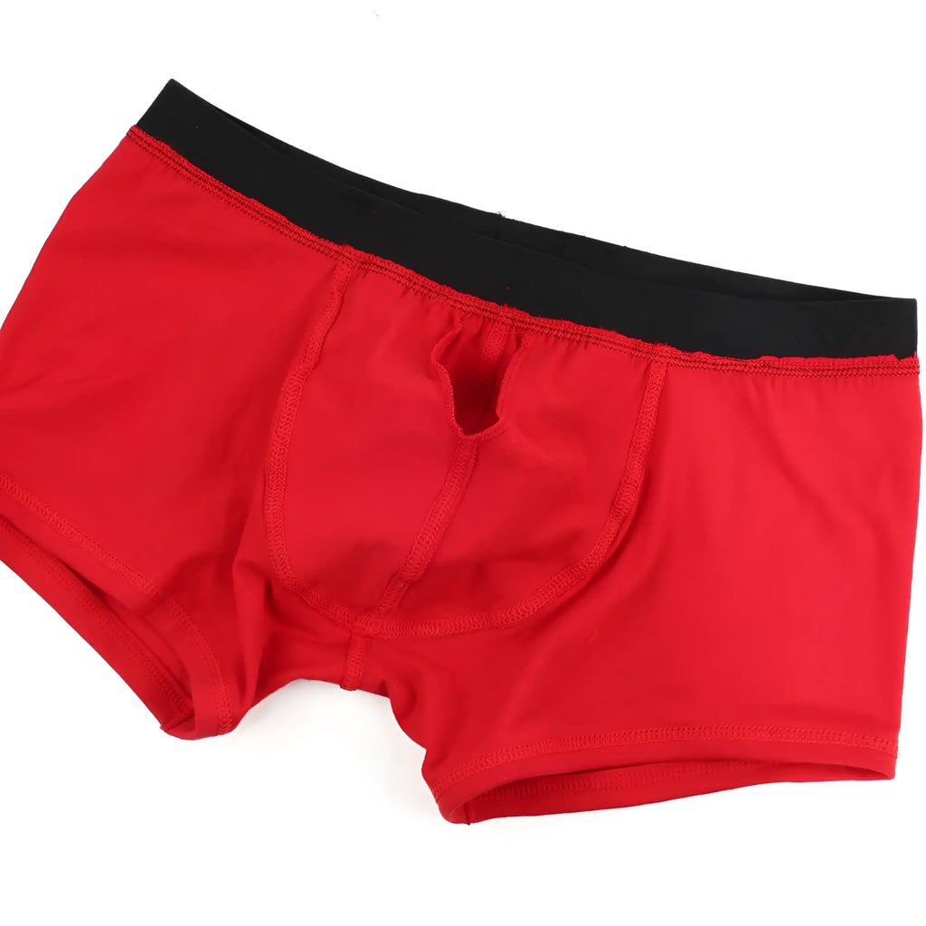 Red MetroMaleWear Avalon boxer briefs with black elastic waistband designed for comfortable everyday wear