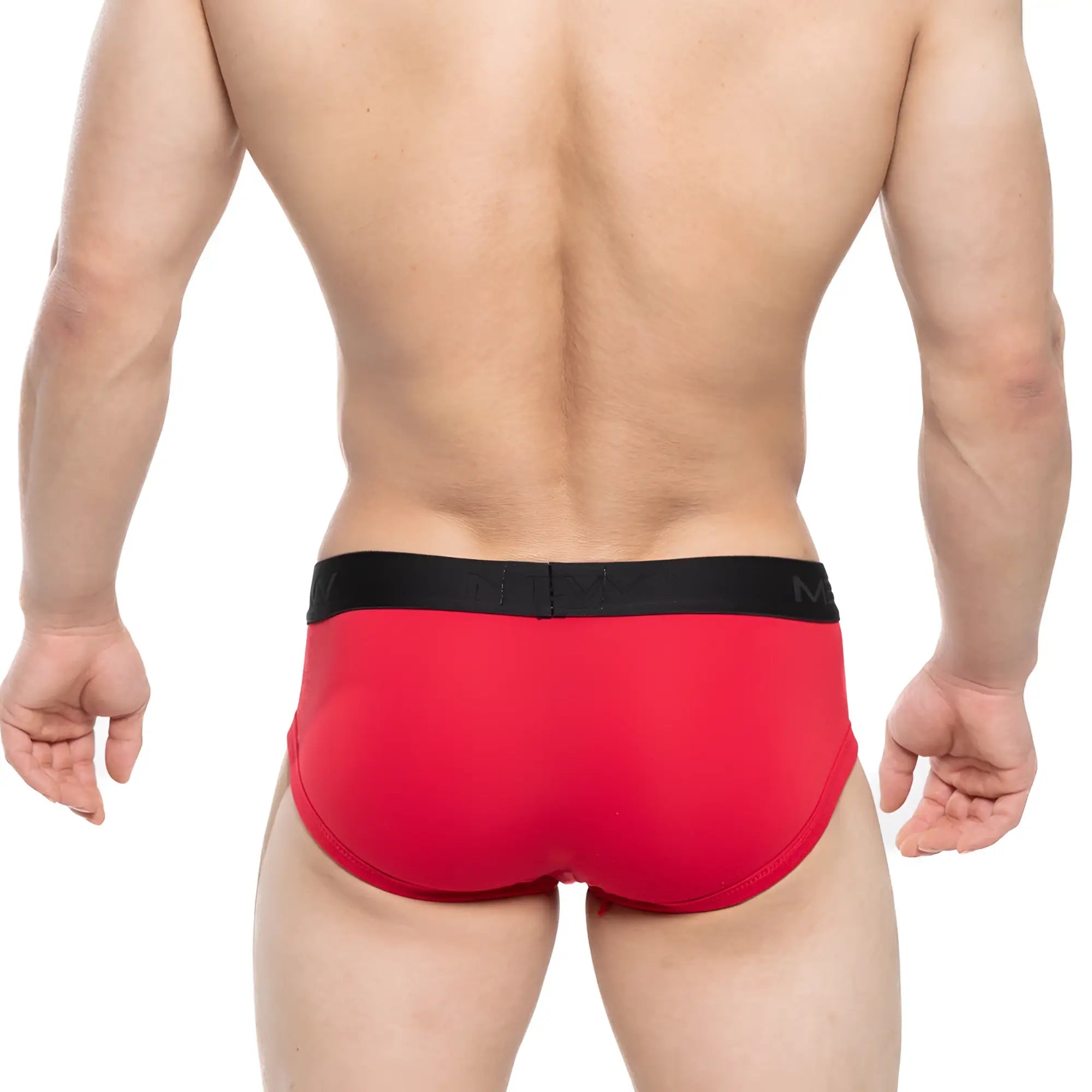 MetroMaleWear Avalon brief red with black elastic waistband featuring the m logo in comfortable stretch fabric