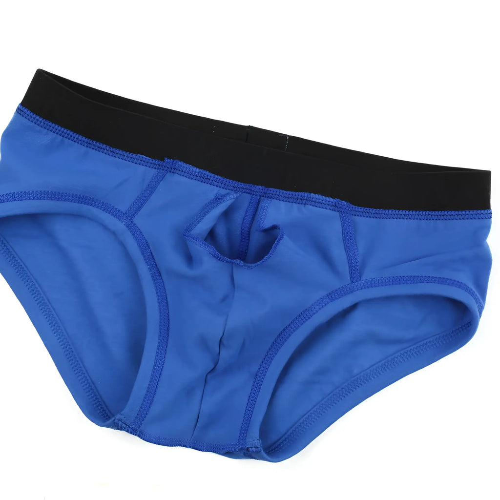 MetroMaleWear Avalon brief royal blue men’s underwear with a black waistband and a central cutout for comfort