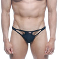 MetroMaleWear Avant-garde bikini black thong with sleek modern design and cut-out detailing shown from the back side