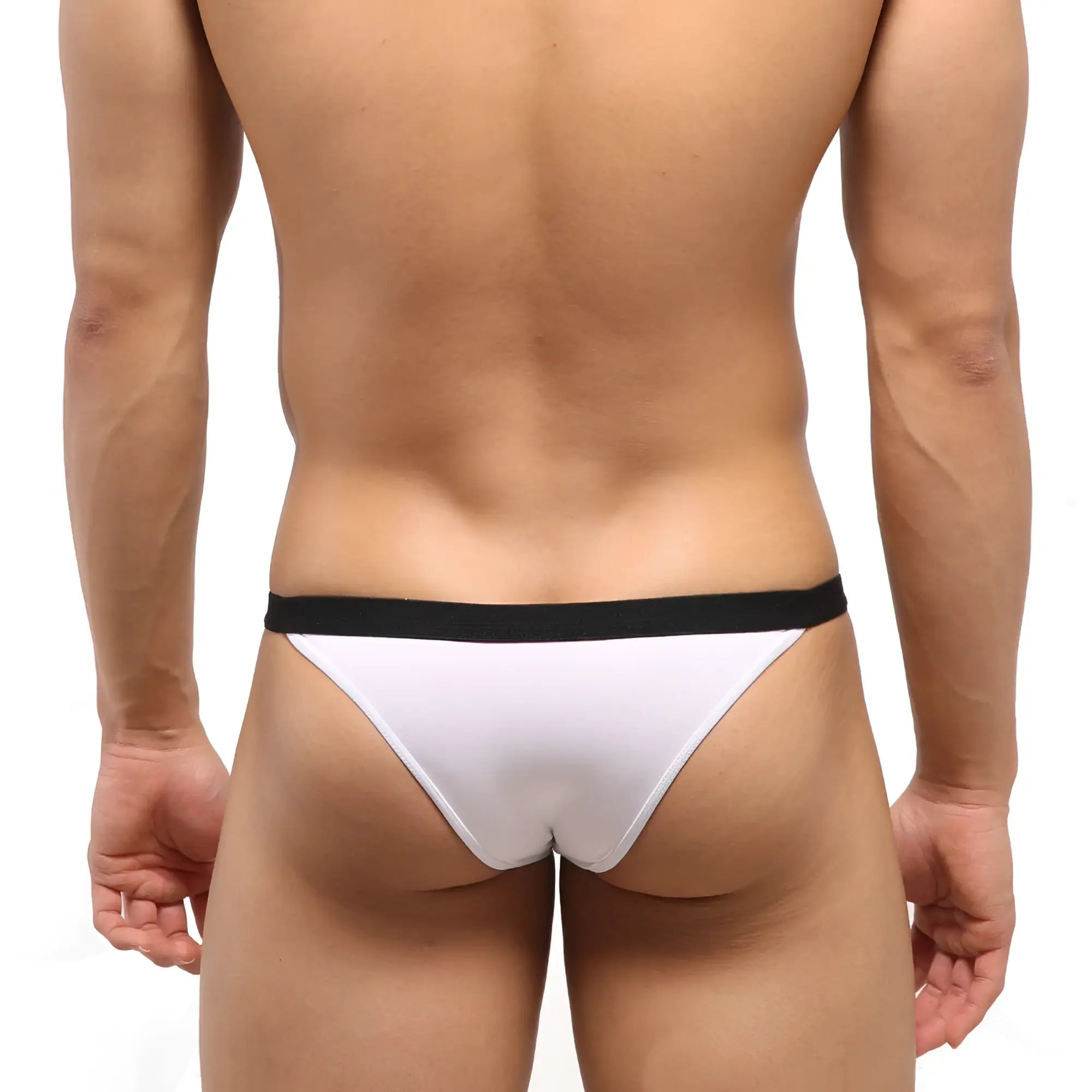 White thong with black waistband from metromalewear avantgarde bikini white 1115-00 showing front side