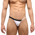 MetroMaleWear Avantgarde thong white with black waistband and small red logo on the side in a sleek design