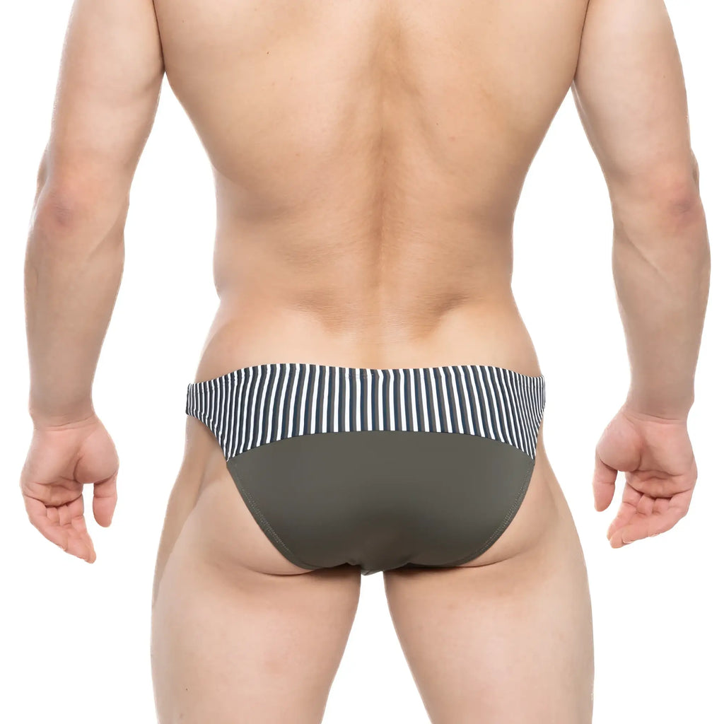 Olive green and black striped swim trunks by metromalewear awesome bikini green 6514-26 for casual beachwear