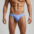 MetroMaleWear awesome thong blue 2302-S08 light blue striped briefs with solid panel and red brand tag