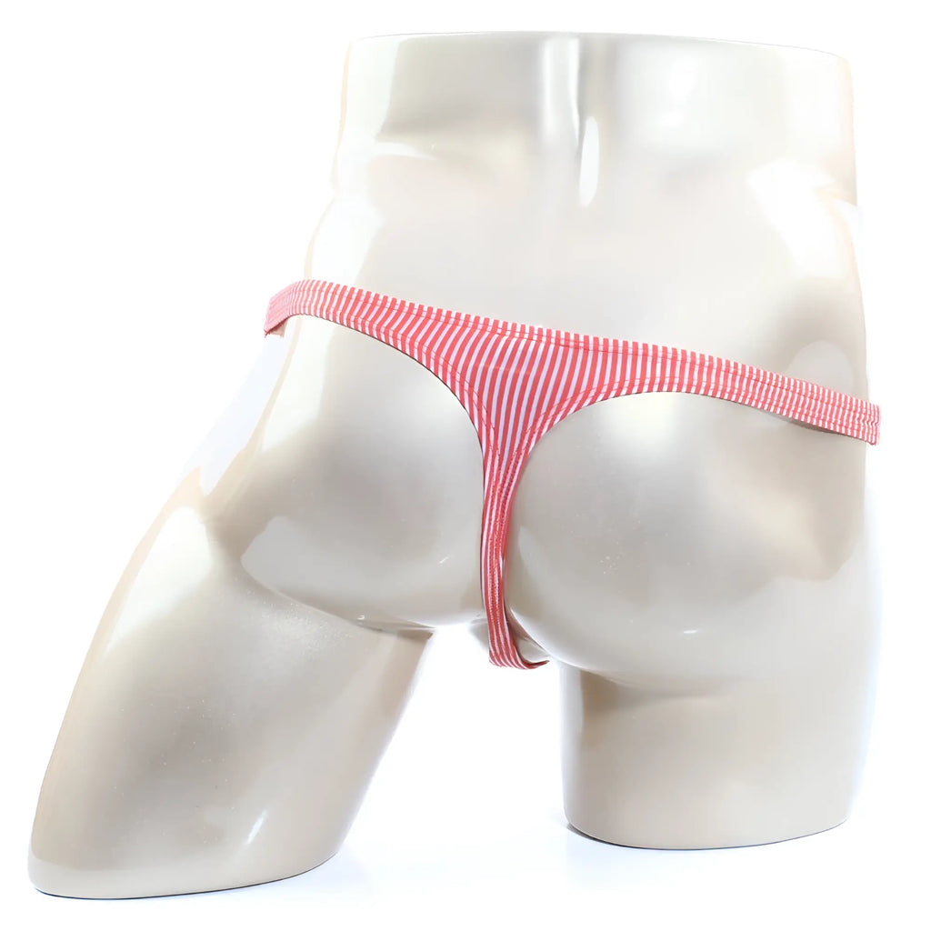 MetroMaleWear awesome thong orange 2302-S02 stretchy pink and white striped thong front side made of soft fabric