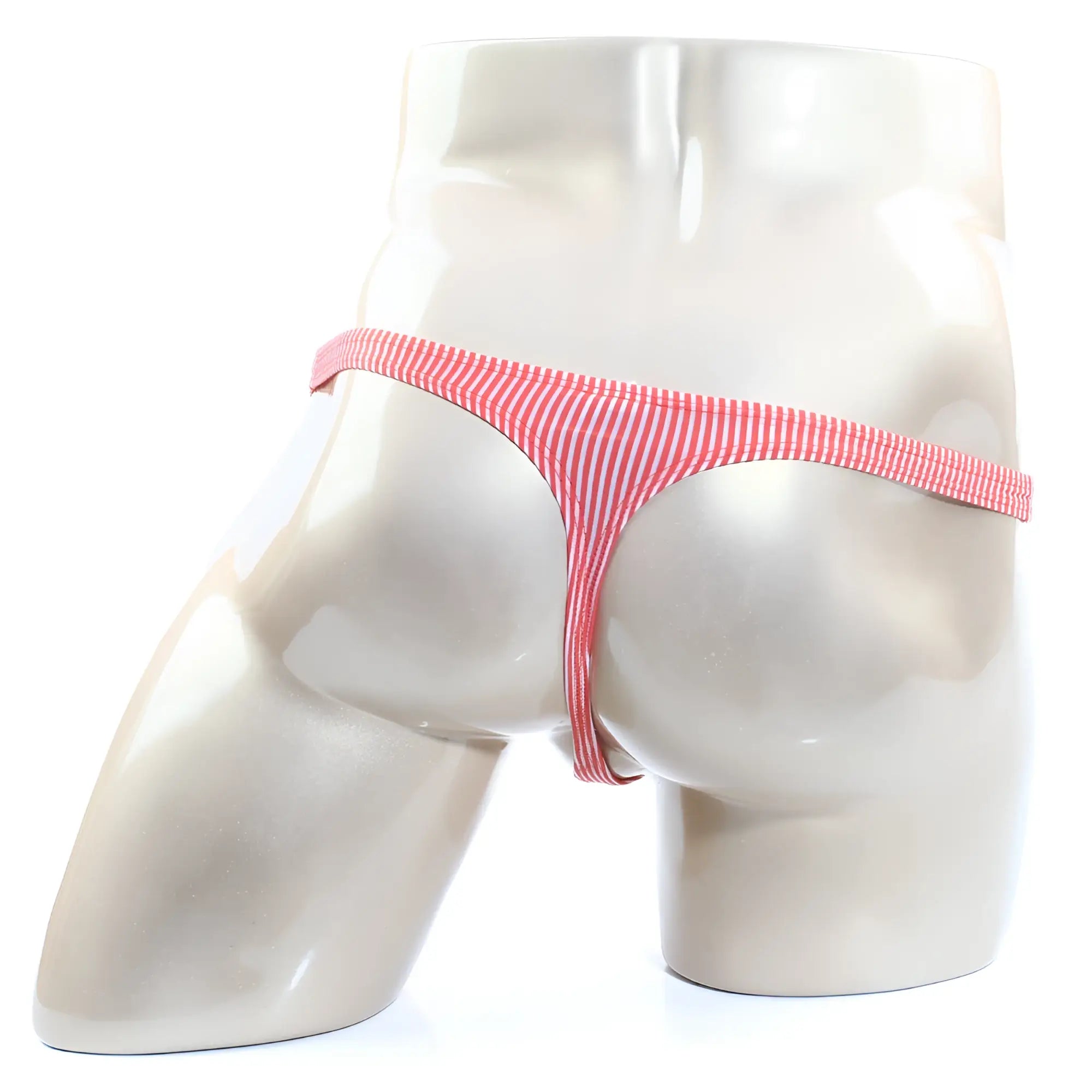 MetroMaleWear awesome thong orange 2302-S02 stretchy pink and white striped thong front side made of soft fabric