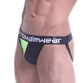 Black and neon green perforated athletic briefs with promalewear logo on waistband metro malewear bandal jock strap