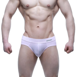 White mens briefs metroMalewear basic brief pink 5003-04 with subtle milton elastic waistband detail