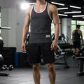 MetroMaleWear basic tank top charcoal in gray with white trim and small black logo patch on the lower front