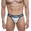 Black and white patterned thong with bold metromalewear logo on waistband metroMaleWear Basic Thong Caballero 2502-03