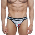 Black and white floral-patterned thong with red accent and metromalewear waistband metroMalewear basic thong Escobar 2502-09