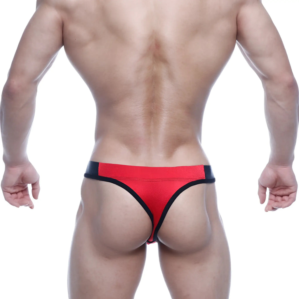 MetroMaleWear basic red thong with black accents featuring a snug, form-fitting design for comfortable wear
