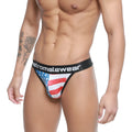 MetroMaleWear Batalla Thong 2912-90 american flag men’s briefs with black waistband featuring netromalewear logo