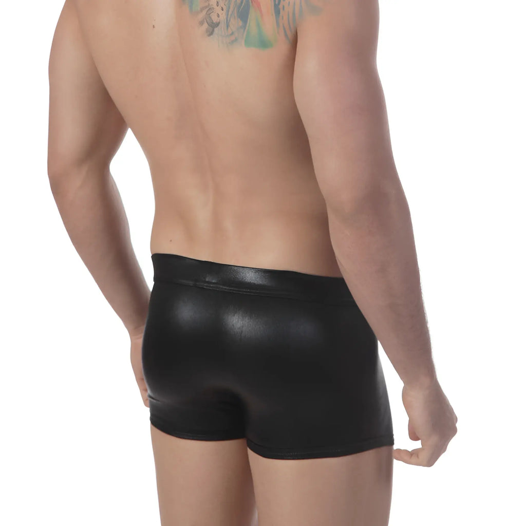 MetroMaleWear black trunk 2017-20 shiny faux leather briefs with a sleek, form-fitting design