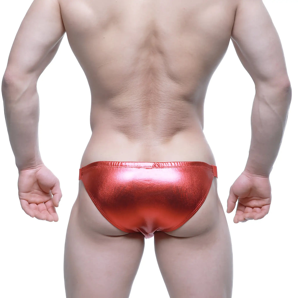 MetroMalewear bling bikini crimson 3604-74 shiny red metallic briefs designed for stylish men’s swimwear