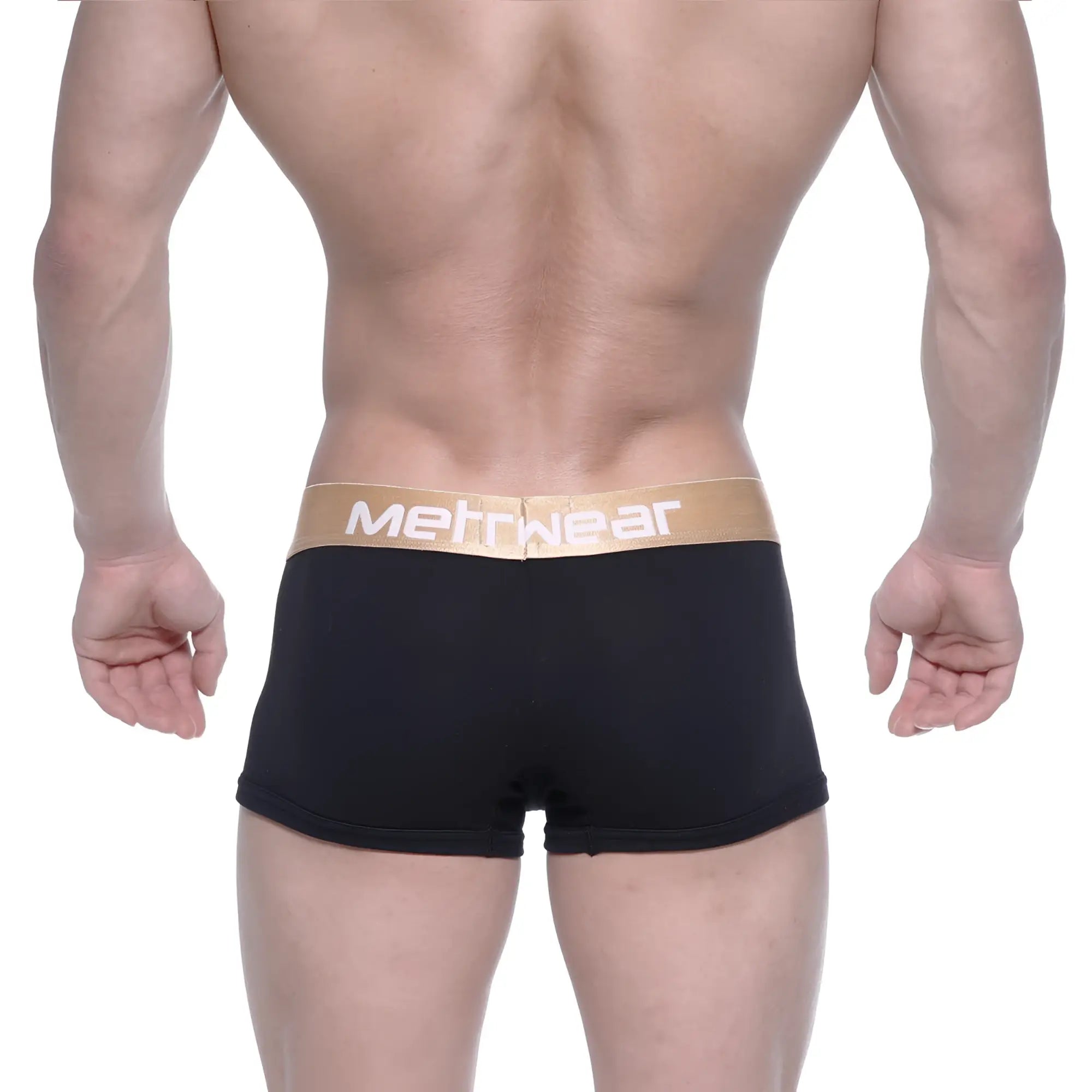 Black mens briefs with tan waistband featuring methwear logo by metromalewear body boxer brief black 1023-20