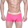 Bright pink metroMaleWear body boxer briefs with gold logo waistband designed for comfortable men’s underwear