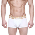 White men’s briefs metroMaleWear body boxer brief 1023-00 with gold waistband and logo for comfortable support