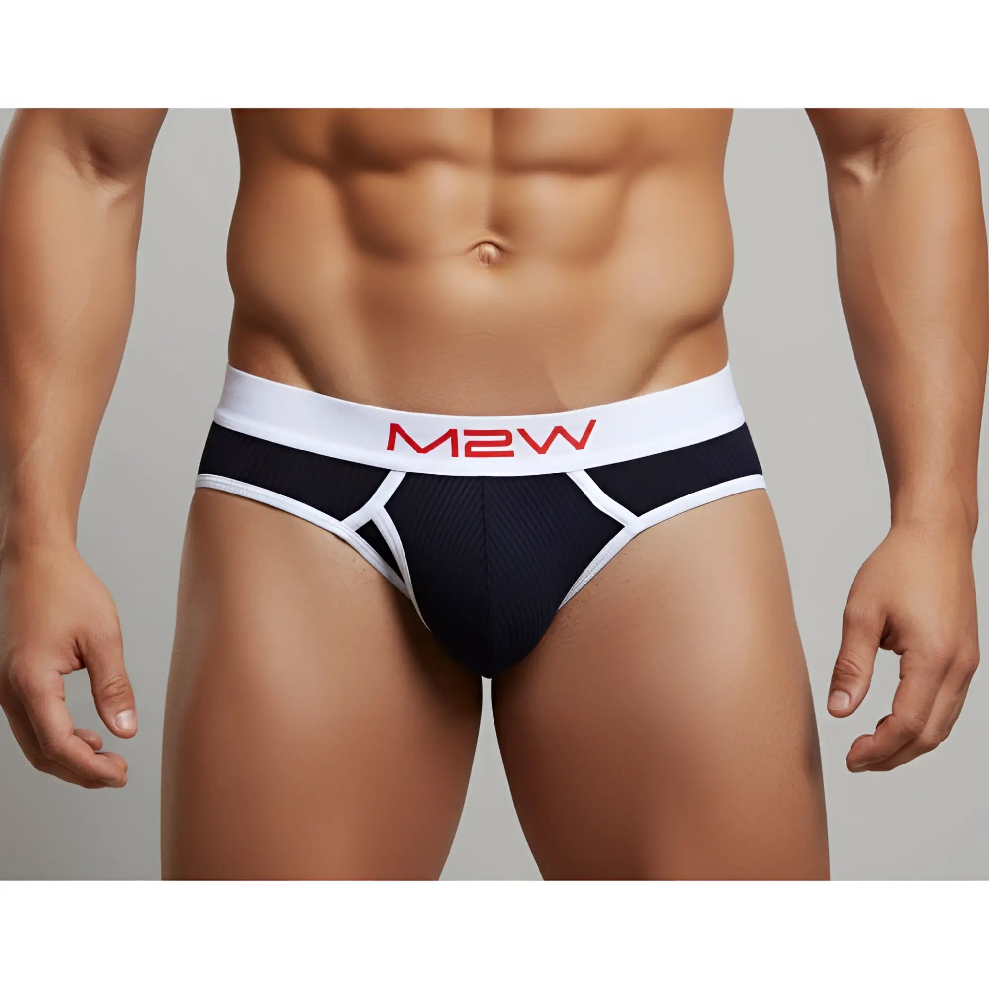 MetroMaleWear bold ribbed briefs in black and white with red lettering on the waistband for comfortable daily wear