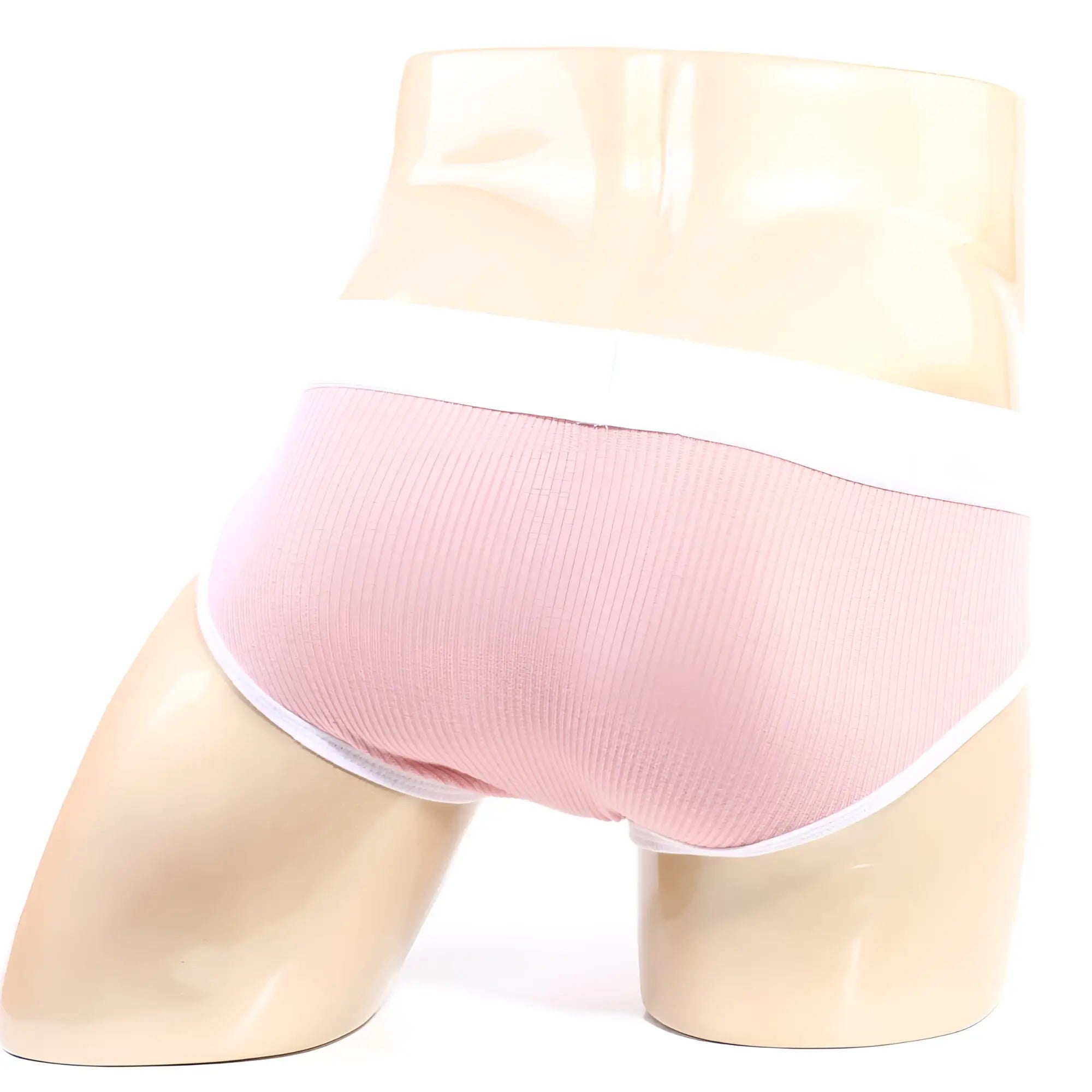MetroMaleWear bold ribbed briefs in pink with white trim featuring a soft ribbed fabric for comfortable wear