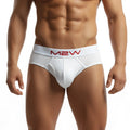 White metroMaleWear bold ribbed briefs with red logo waistband featuring a ribbed texture and soft cotton fabric