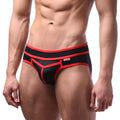 MetroMaleWear bold swim brief red 4961-12 features black and red athletic fabric with a geometric design for swimming