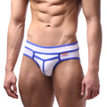 MetroMaleWear bold swim brief royal blue in white and blue with a geometric design perfect for athletic use