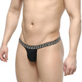 Black thong with decorative greek key pattern waistband from metromalewear bolero thong black 4002-72 showing back side