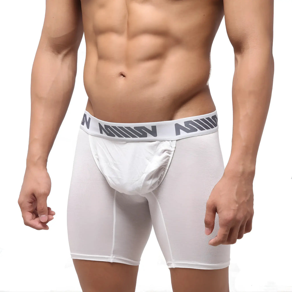 White men’s boxer briefs metro male wear bosillo bold long boxer with gray branded waistband in cotton blend