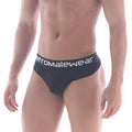 Black mens briefs with white aeromalewear logo on waistband metro malewear bosillo bold thong black 3512-20