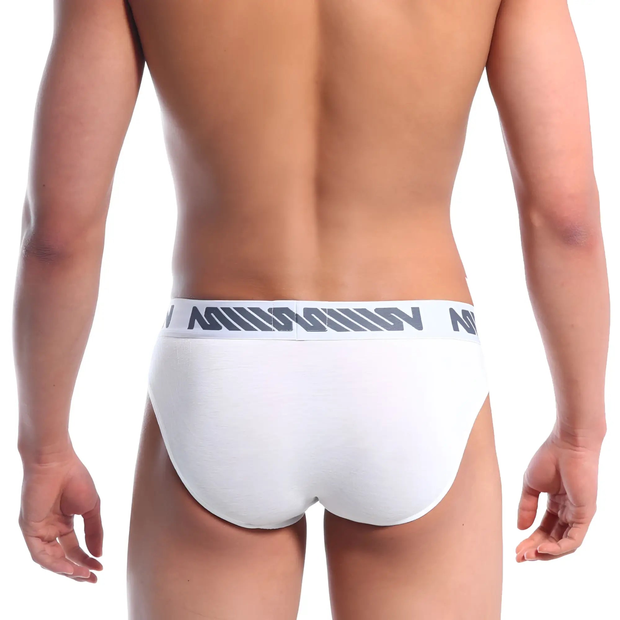 White mens briefs metro male wear bosillo brief with gray diagonal stripe logo band in cotton blend fabric
