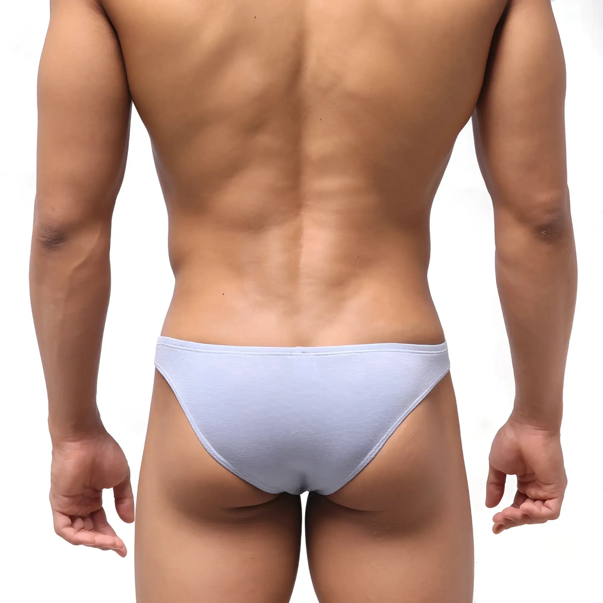 Light blue textured briefs with half back bikini style from metromalewear bosillo lavender 3504-08 collection