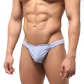 Light blue cotton briefs with a red brand tag at the waistband from metromalewear bosillo half back bikini lavender 3504-08