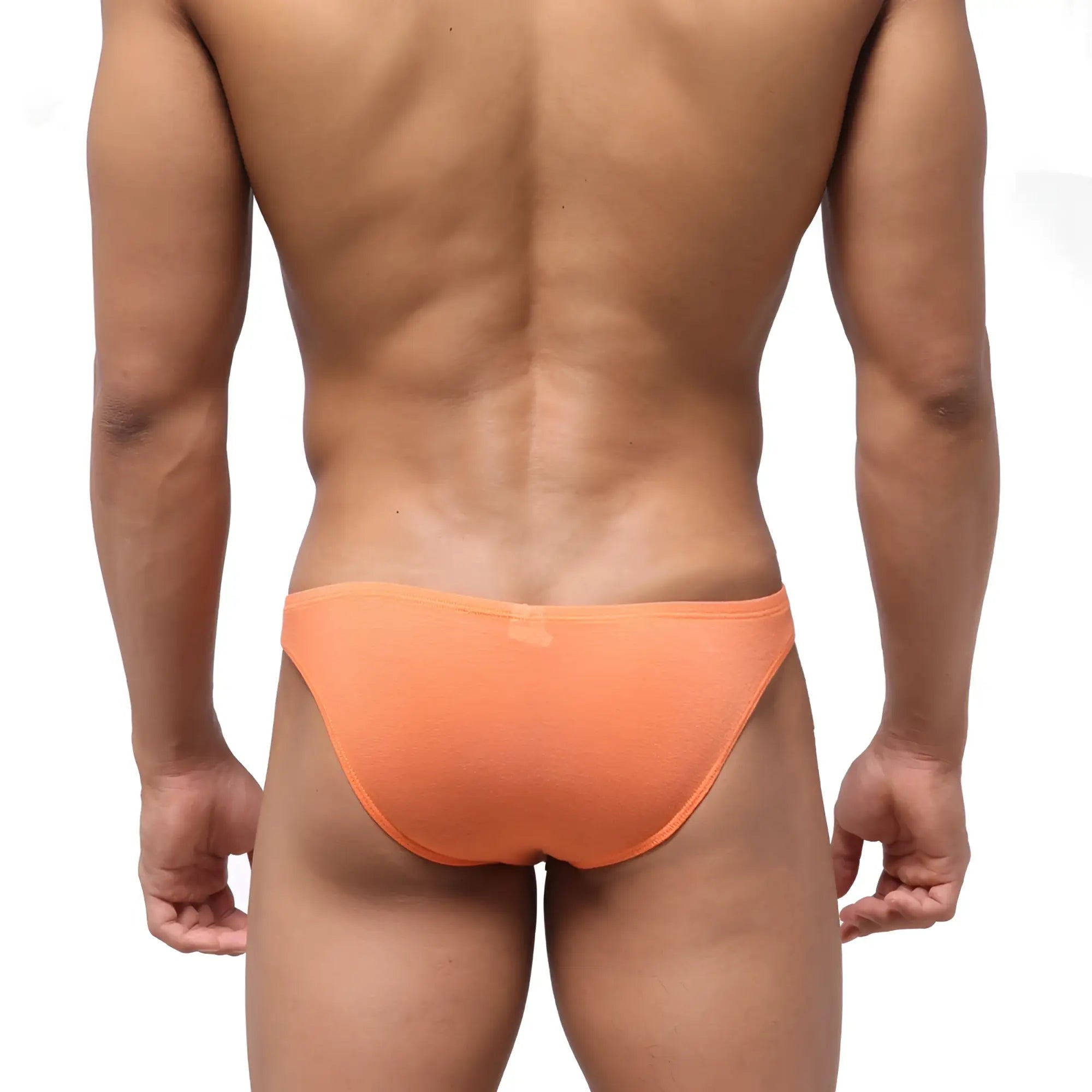 Orange textured briefs showing the half back side from MetroMaleWear Bosillo half back bikini peach 3504-02 collection