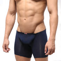 MetroMalewear bosillo long boxer dark blue sheer mesh briefs with subtle textured pattern and red brand tag