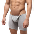 Gray heathered metro male wear bosillo long boxer briefs with contoured pouch and elastic waistband